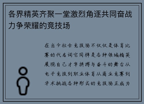 各界精英齐聚一堂激烈角逐共同奋战力争荣耀的竞技场
