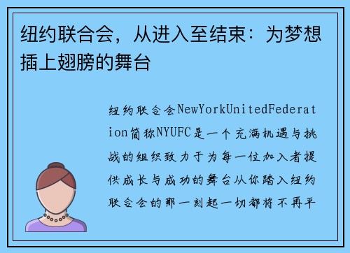纽约联合会，从进入至结束：为梦想插上翅膀的舞台